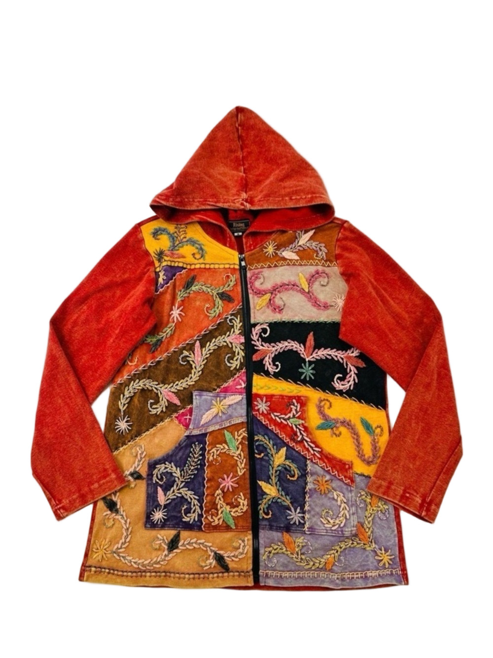Hippie patch embroidered zip hoodie Medium Rising International womens casual